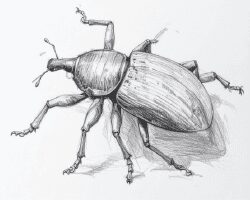 Illustration détaillée d'un charançon, mettant en évidence ses caractéristiques physiques distinctives.