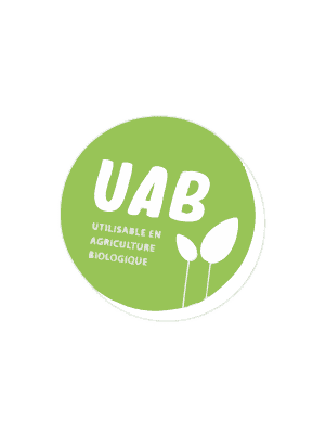 Logo UAB indiquant l'utilisation en agriculture biologique, applicable au géraniol.